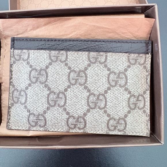 GUCCI GG Supreme Canvas w Leather trim compact card holder beige/ebony - Picture 4 of 15